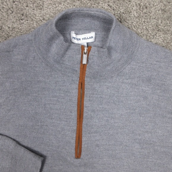 Peter Millar Sweater Mens XL Gray Merino Wool Autumn Crest Quarter Zip Pullover - Picture 2 of 9